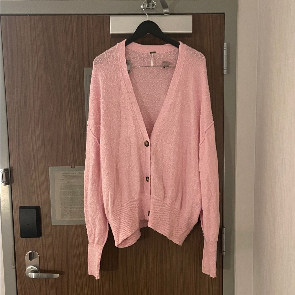 Free People Light Pink V-Neck Cardigan Sweater